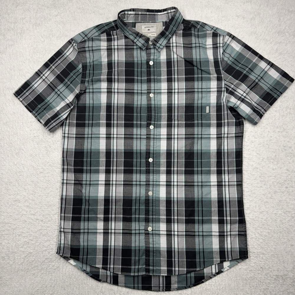 Quicksilver Shirt Button Down Short Sleeve Plaid Regular Fit Men's Size Medium